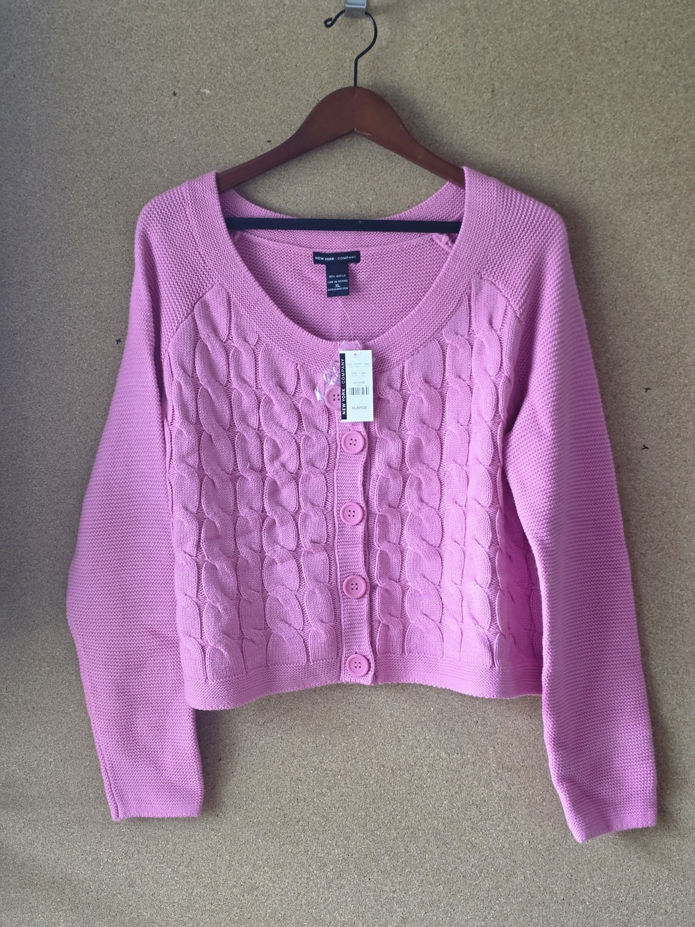 New York & Company Pink Cable Knit Cropped Cardigan Sweater XL NWT
